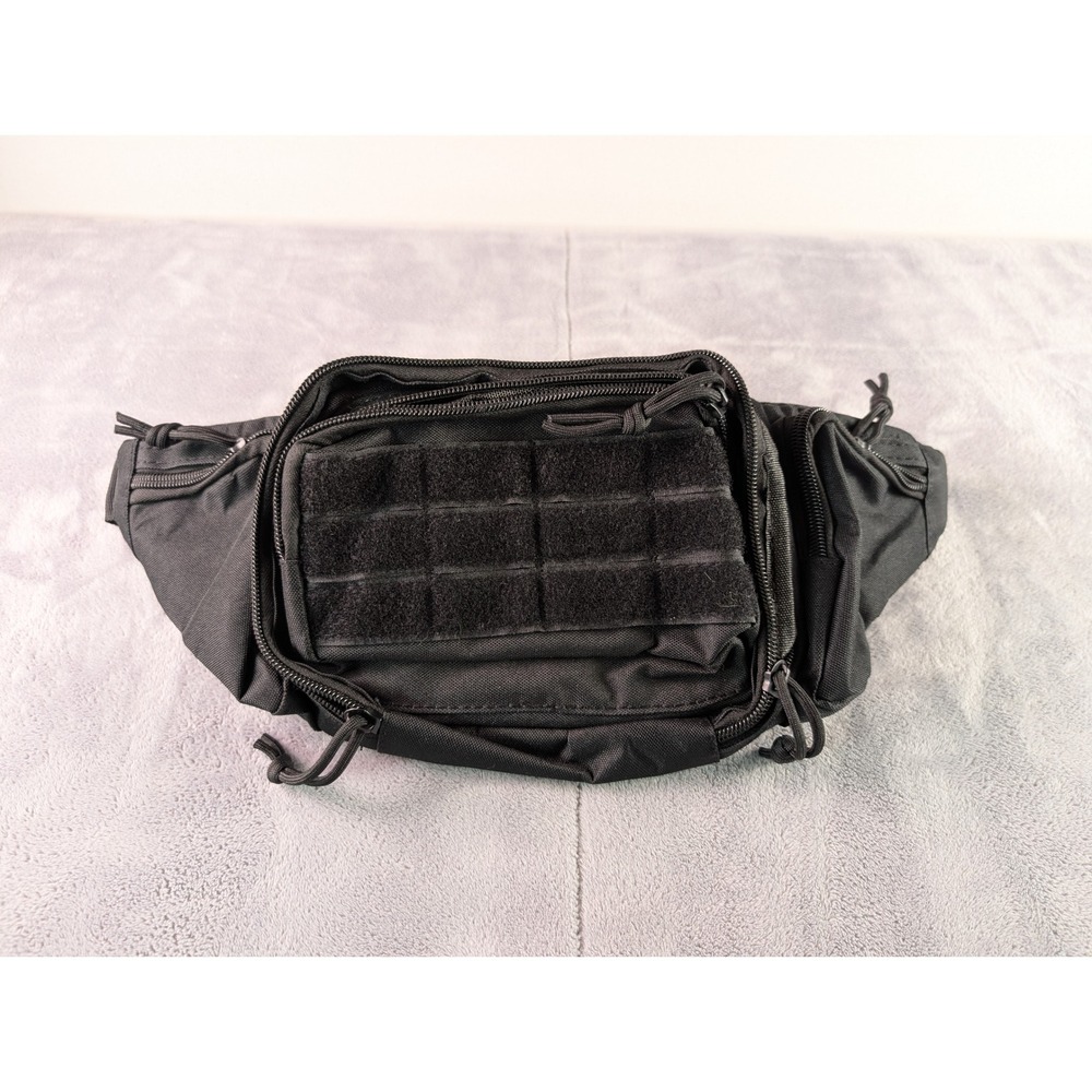 Men's Black Tactical Belt Bag with MOLLE Patch Panel